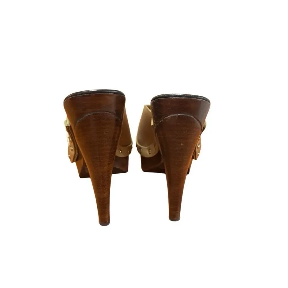 Burberry Olive Green Leather Gold Buckle Platform Stiletto Heels EU 39 US 8 - Picture 5 of 15